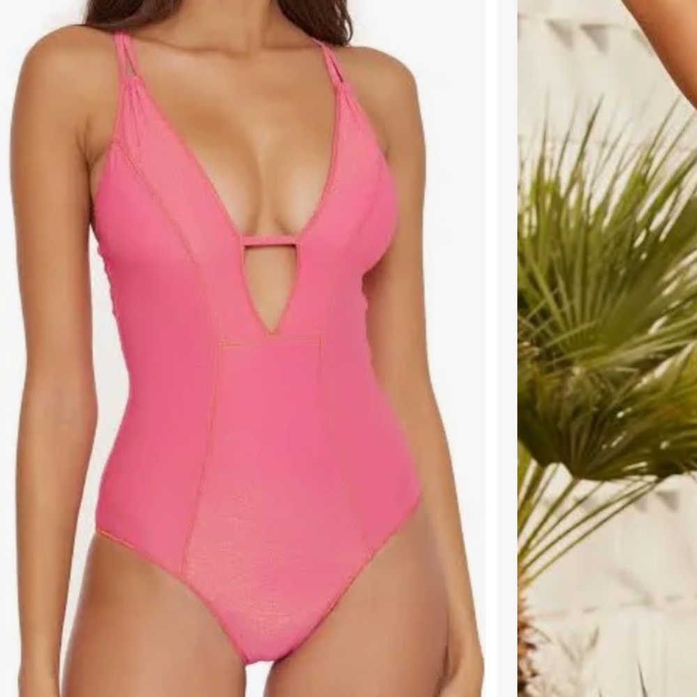 BECCA Elizabeth Metallic SHIMMERY Plunge One Piece Swimsuit SIZE M